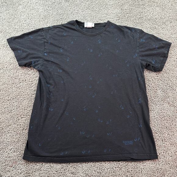 Sonic The Hedgehog Shirt Mens Extra Large Black Blue AOP Sega Short Sleeve FLAW - Picture 1 of 11